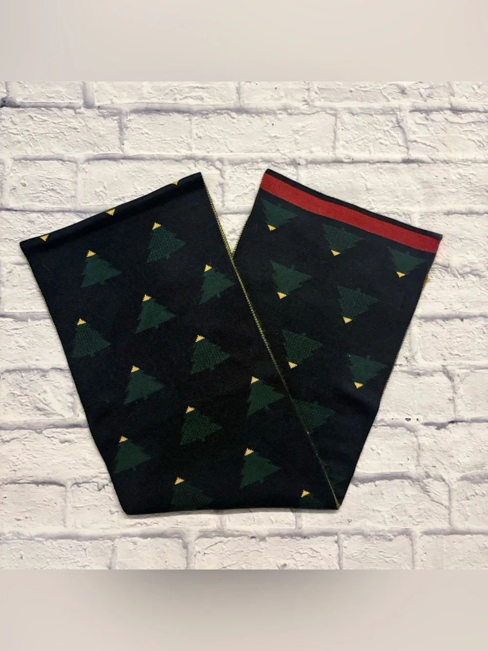 Johnston & Murphy navy Christmas tree print scarf (10.5x70”)